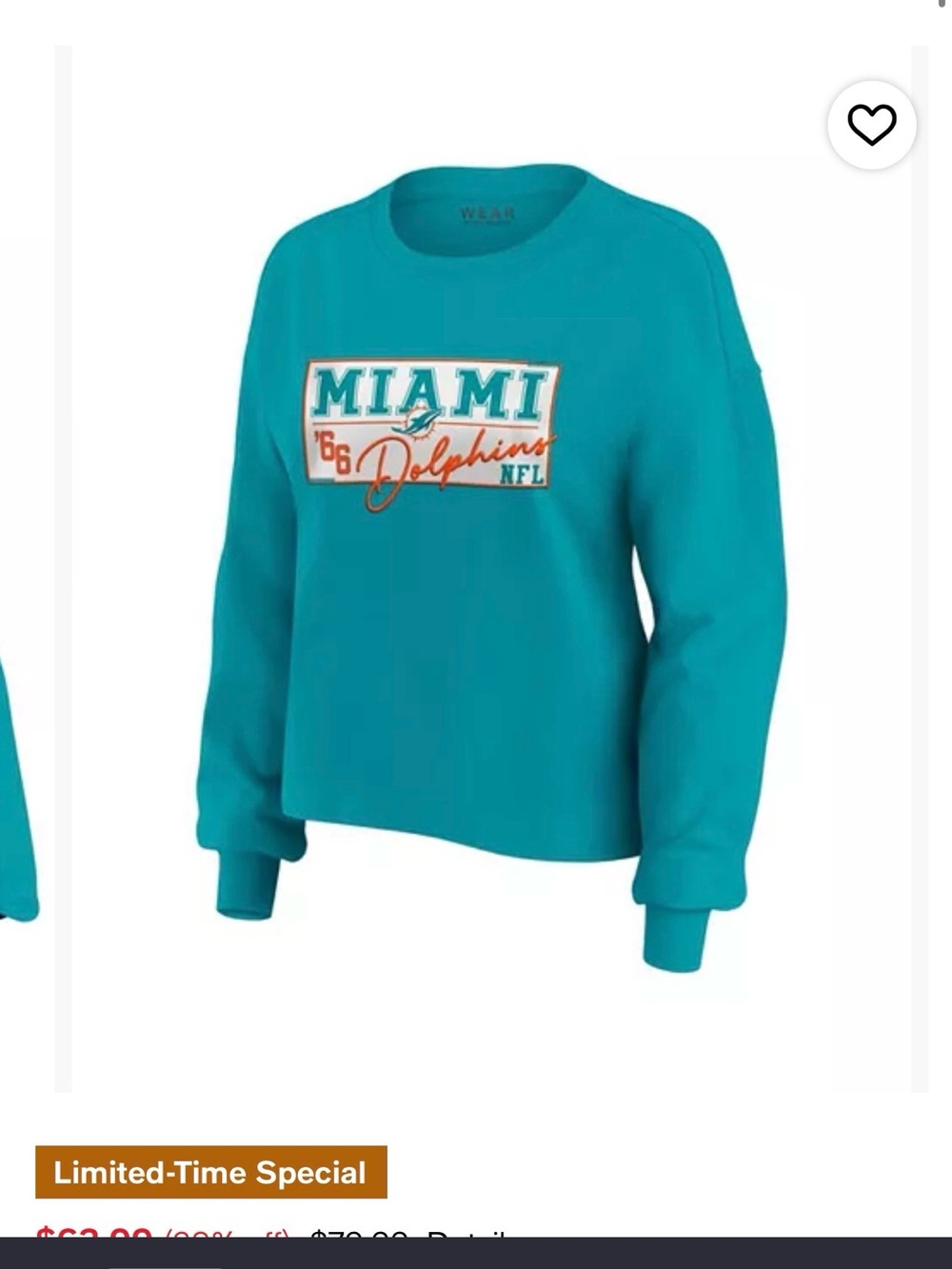 Miami Dolphins Women's Teal Long Sleeve Crewneck Sweatshirt